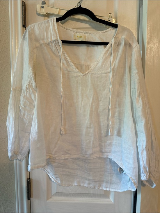 Maeve Tops - Maeve White Linen Tie-Neck Women's Top